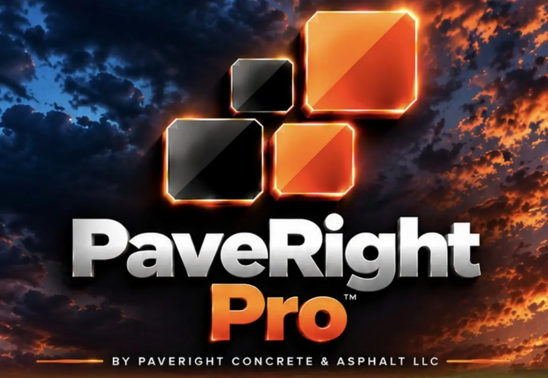 Logo de PaveRight Pro sobre un atardecer